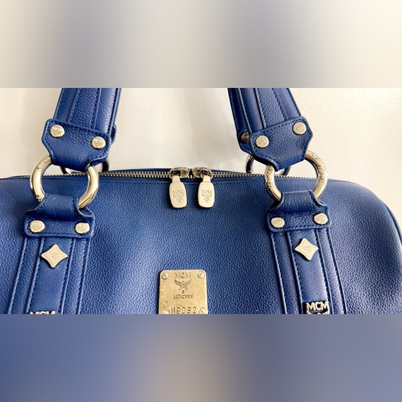 MCM Blue Leather Logo Boston Bag 12” x 7” Excellent Condition!! - Picture 12 of 12